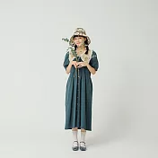 Queen Shop【01086008】日系大領片刺繡設計排釦洋裝  F 綠