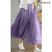【AMIEE】涼感麻絲仙女飄飄褲裙(KDP-8900) FREE 紫色