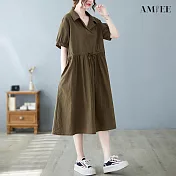 【AMIEE】氣質休閒百搭純色寬鬆洋裝(KDD-6240) L 綠色