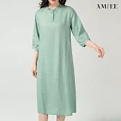 【AMIEE】日系原單棉麻休閒連身洋裝(KDD-6893) L 豆綠