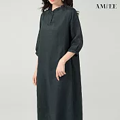 【AMIEE】日系原單棉麻休閒連身洋裝(KDD-6893) L 黑色
