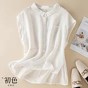 【初色】中大碼透氣棉麻風襯衫T恤-共3色-62189(L-2XL可選) XL 白色