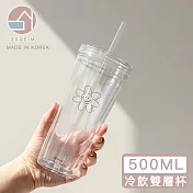 【韓國SSUEIM】極簡ins吸管冷飲杯/環保杯500ml-小花款