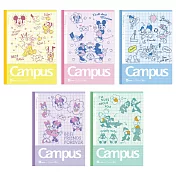 KOKUYO Campus 授權限定點線筆記本(5冊裝)迪士尼- 粉彩漫畫風A罫