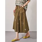 【慢。生活】日系手繪花草圖案棉質長裙 13945  FREE 綠色
