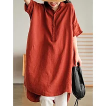 【慢。生活】復古文藝純色中長款棉麻襯衫 J8992  FREE 紅色