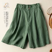 【慢。生活】荷葉邊設計復古文藝寬版棉麻短褲 L-XL 0117  XL 綠色
