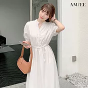 【AMIEE】日系顯瘦氣質淑女連身洋裝(KDD-2365) M 杏色