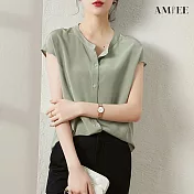 【AMIEE】時尚模擬絲氣質上衣(KDT-5163) M 豆綠色