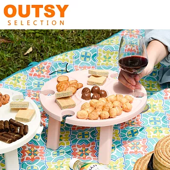 OUTSY便攜兩用輕巧摺疊野餐小桌分隔盤紅酒杯架 輕柔粉