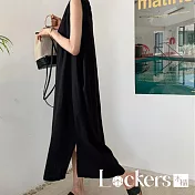 【Lockers 木櫃】夏季超寬鬆長款開叉連衣裙 L111062006 FREE 黑色