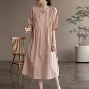 【ACheter】 韓版棉麻寬鬆氣質別致收腰洋裝# 112999 M 粉紅色