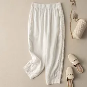 【ACheter】 垂感棉麻布蕾絲拼接小腳哈倫褲# 113001 M 白色