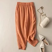 【ACheter】 垂感棉麻布蕾絲拼接小腳哈倫褲# 113001 XL 橘色