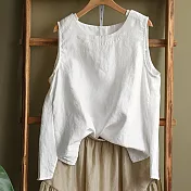 【ACheter】 氣質涼爽後背扣設計棉麻背心上衣# 113007 XL 白色