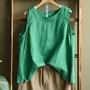 【ACheter】 氣質涼爽後背扣設計棉麻背心上衣# 113007 M 綠色