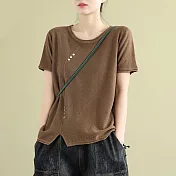 【ACheter】 韓版寬鬆顯瘦斜扣涼爽針織上衣# 113033 FREE 棕色