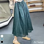 【ACheter】 沁涼鬆緊腰系帶棉麻澎澎長裙# 113057 M 綠色