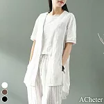 【ACheter】 簡約文藝寬鬆棉麻時搭長背心外套# 113066 L 白色
