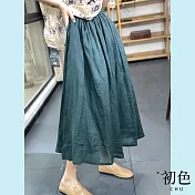 【初色】棉麻風長裙口袋裙A字裙-共3色-62239(M-2XL可選) L 綠色
