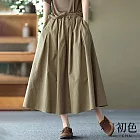 【初色】文藝棉麻風中大碼簡約寬鬆A字裙-共3色-62235(M-2XL可選) M 橄欖綠