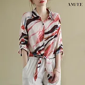 【AMIEE】復古舒適涼爽休閒上衣(KDT-2982) XL 紅色