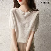 【AMIEE】法式冰絲針織涼感上衣(KDT-8387B)? XL 白色