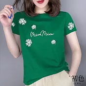 【初色】雪花印花圓領短袖T恤上衣-綠色-62419(M-2XL可選) M 綠色
