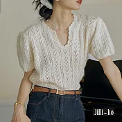 【Jilli~ko】法式復古馬海毛氣質鏤空薄款針織衫 J9089  FREE 白色