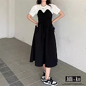 【Jilli~ko】法式復古設計感寬鬆收腰顯瘦抽繩連衣裙 J9103  FREE 白色