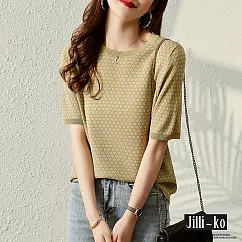【Jilli~ko】夏裝新款氣質撞色緹花寬鬆薄款針織衫 J9112 FREE 黃綠色