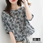 【Jilli~ko】夏季新款打結下擺寬鬆質感碎花雪紡衫 J9091  FREE 藍色
