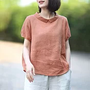 【ACheter】 韓版隨性自在棉麻寬鬆上衣# 113037 M 橘色
