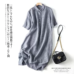 【ACheter】 日系優雅經典格紋棉麻洋裝# 113009 M 藍色