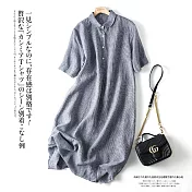 【ACheter】 日系優雅經典格紋棉麻洋裝# 113009 XL 藍色