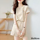 【MsMore】 時尚輕熟風運動短褲2件棉套裝# 113111 M 棕色