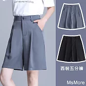【MsMore】 高腰職業西裝垂感寬鬆百搭闊腿五分褲# 113115 M 灰色