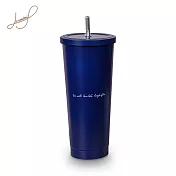 【Hiromimi】不鏽鋼內瓷吸管杯大容量750ml-杯x1+杯蓋x2+吸管x2+吸管刷+杯塞x2 英式紳藍