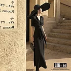 【Jilli~ko】法式超仙桔梗中長款V領收腰顯瘦連衣裙 J9129  FREE 黑色