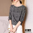 【Jilli~ko】夏季新款鬆緊袖口設計感印花雪紡上衣 J9121  FREE 黑色