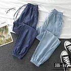 【Jilli~ko】夏季新款冰絲高腰寬鬆九分休閒牛仔束腳褲 J9128  FREE 淺藍色