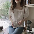 【Jilli~ko】夏季新款韓國Chic風方領短袖泡泡袖雪紡衫 J9138  FREE 白色