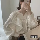 【Jilli~ko】法式別緻設計感小眾荷葉邊褶皺泡泡袖襯衫 J9134  FREE 杏色