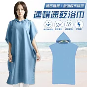 【EZlife】速乾吸水沙灘毛巾換衣連帽浴袍 素色款-藍色