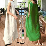 【ACheter】 日系涼感度假背心寬鬆連身洋裝# 113169 FREE 杏色