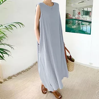 【ACheter】 日系涼感度假背心寬鬆連身洋裝# 113169 FREE 藍色