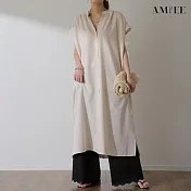 【AMIEE】日系百褶設計連身洋裝(KDD-1229B) F 杏色