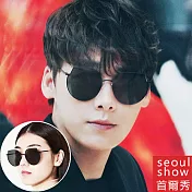 seoul show首爾秀 韓版男女不規則貓眼太陽眼鏡UV400墨鏡 3563  黑框黑灰片