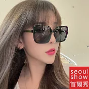 seoul show首爾秀 點漆方形時尚米釘太陽眼鏡UV400墨鏡 5253  黑框黑灰片