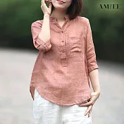 【AMIEE】氣質寬鬆棉麻襯衫(KDT-5880) XL 橘色